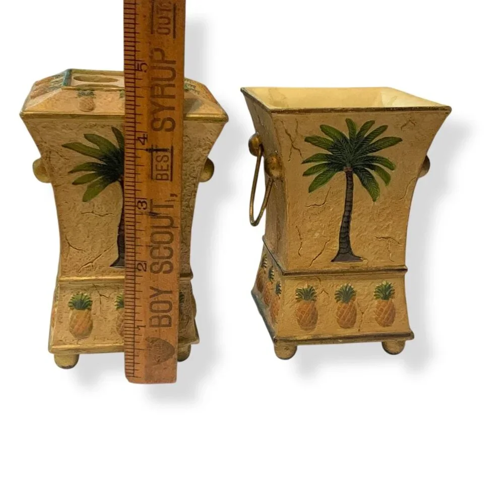 Palm Tree Pineapple Tooth Brush Holder‎ & Cup Tropical Decor MCM Y2K